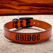 Personalizēta Wild West kakla siksna suņiem ar vārdu 'OBIDOG', izgatavota no ādas.