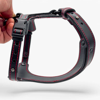 Obi-Luxe ādas krūšu siksna suņiem ar stabilizējošu dizainu un kvalitatīvu ādu.